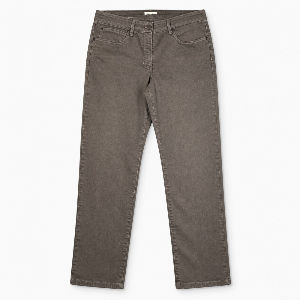 Eileen Fisher Organic Cotton Jeans Women's 12 Taupe Gray Straight Ankle Stretch